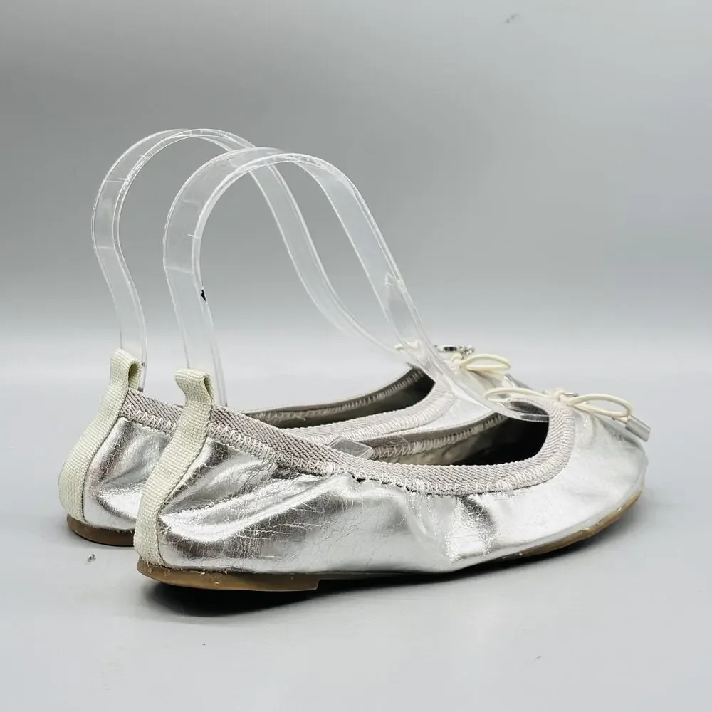 Sam Edelman Shoes Kids Girls 13 Silver Metallic Farren Ballet Flats Bow Slip On